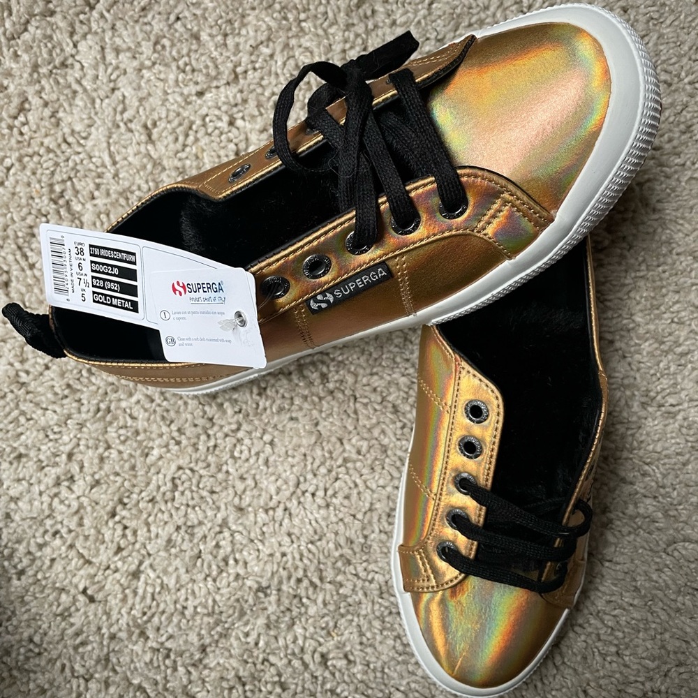 Superga Gold Sneakers with Fur
